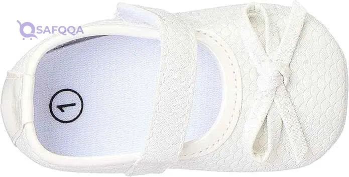 Mix & Max Embossed Pattern Front Bow Velcro Strap Shoes for Girls - 0 - 6 Months - Safqqa Egypt