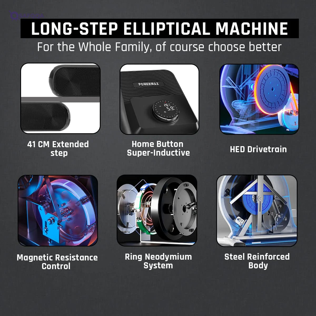 PowerMax Fitness EH-760 Elliptical Cross Trainer with Water Bottle Cage - Safqqa