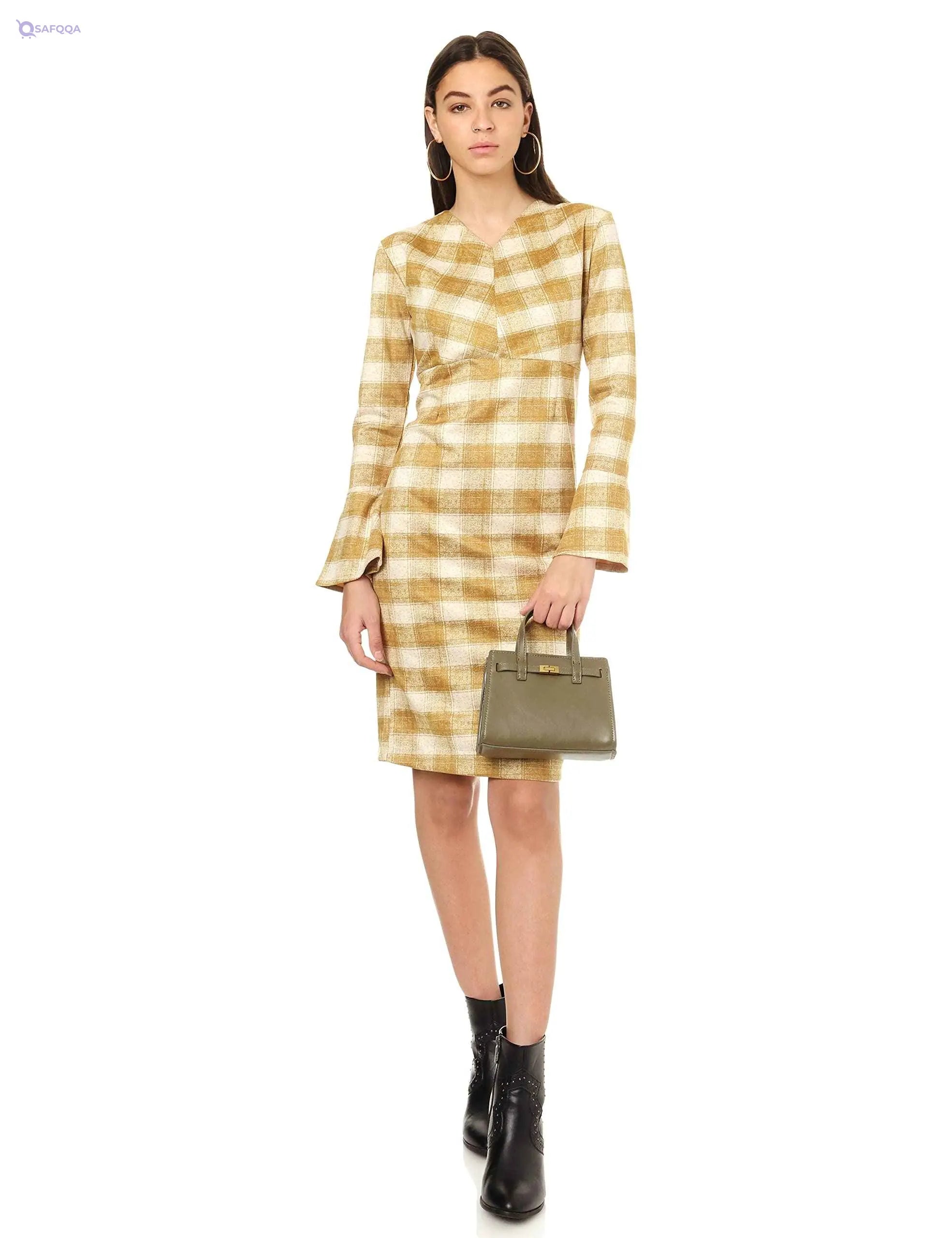 Andora Long Sleeve Plaid Dress For Women,Lightweight and easy to layer with jackets or cardigans. - Safqqa