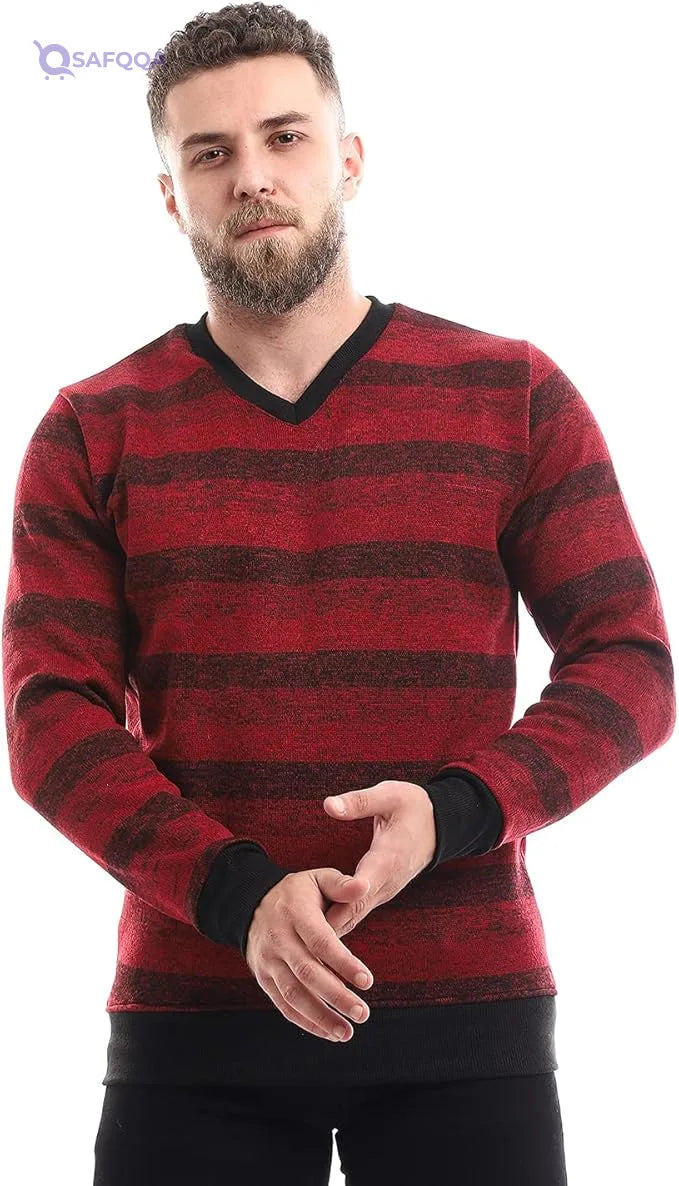 Offcliff Men's Striped V-Neck Pullover - Safqqa