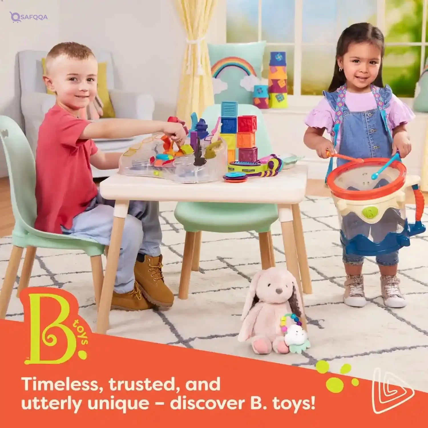 B. toys - elemenosqueeze baby blocks - 26 stacking blocks with shapes numbers, animals & textures - bpa free soft blocks for babies 6m+ (26-pcs) - Safqqa Egypt