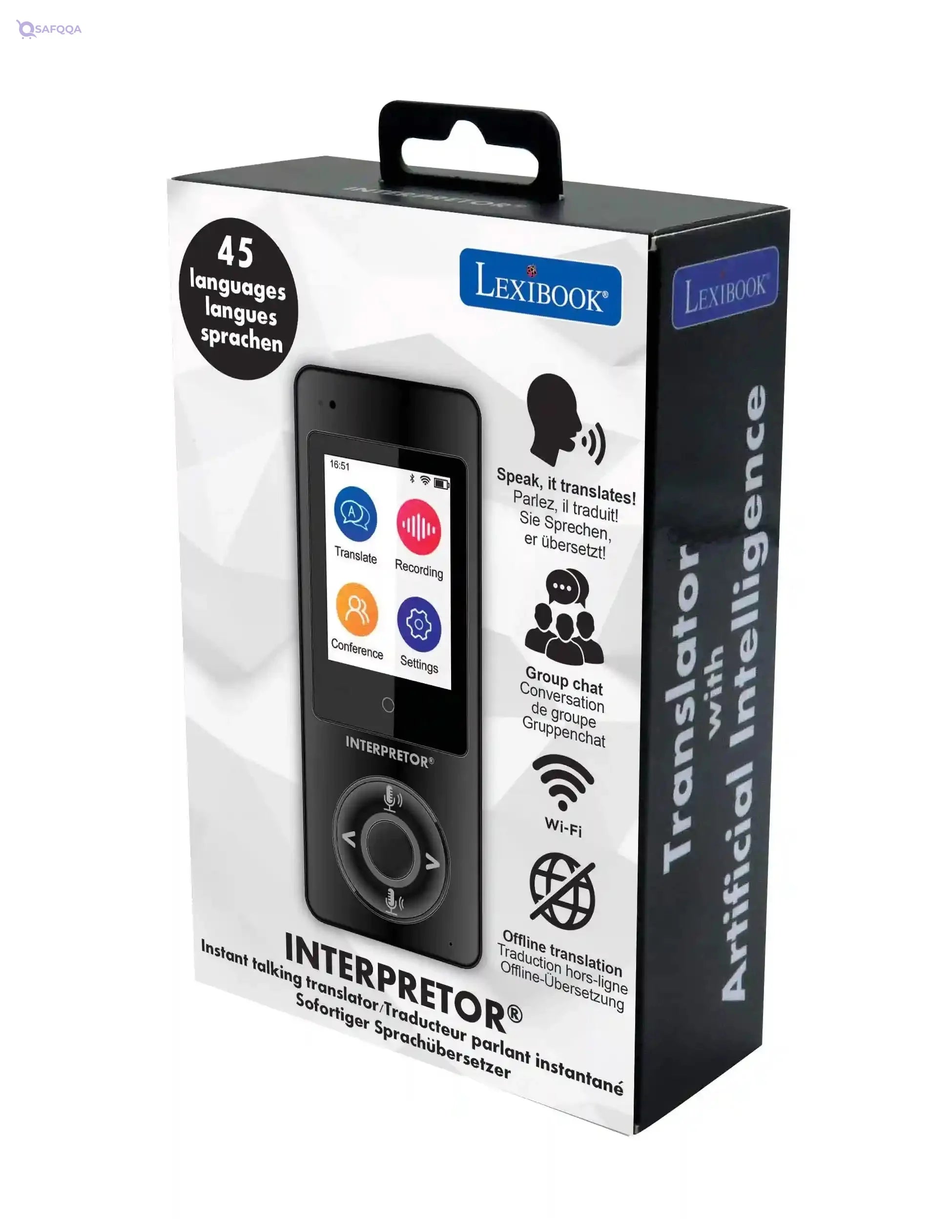 Lexibook Interpretor®, Instant Talking Translator, 75 Languages, Accurate translations of Professional Quality, Touch-Screen, Group Chat Function, Headphones Jack, Bluetooth, WiFi, Black, NTL2000 - Safqqa