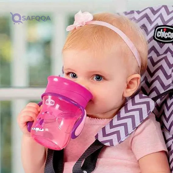chicco Perfect First Baby Learning Cup 200 ml, Drinking Bottle 12+ Months Learn to Drink Leak-Proof Drinking Cup with 360° Silicone Valve and Removable Handles, BPA-Free - Pink - Safqqa