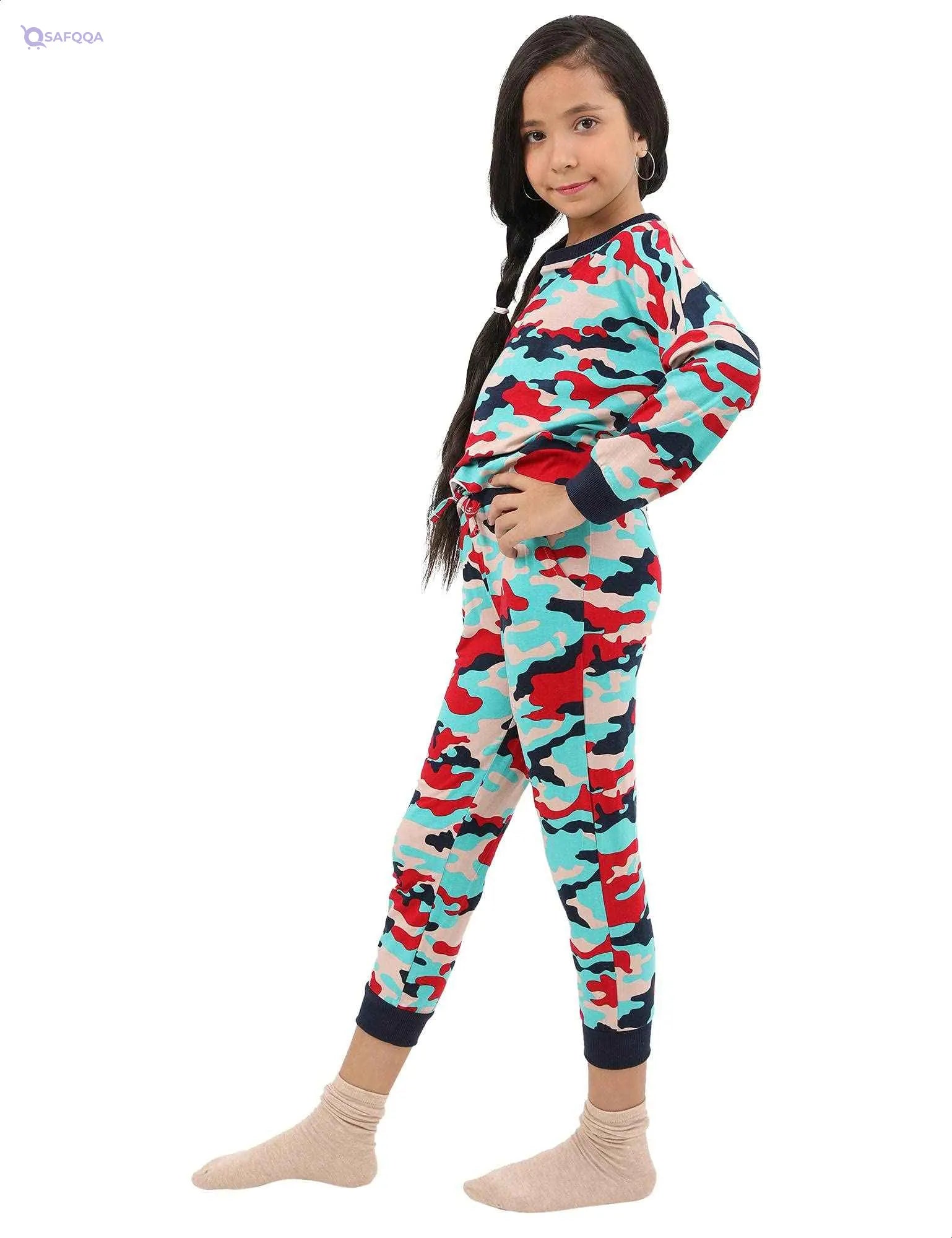 Kady Pajama for Grils Printed Long Sleeves T shirt with Drawstring Elastic Waist Pants - Safqqa