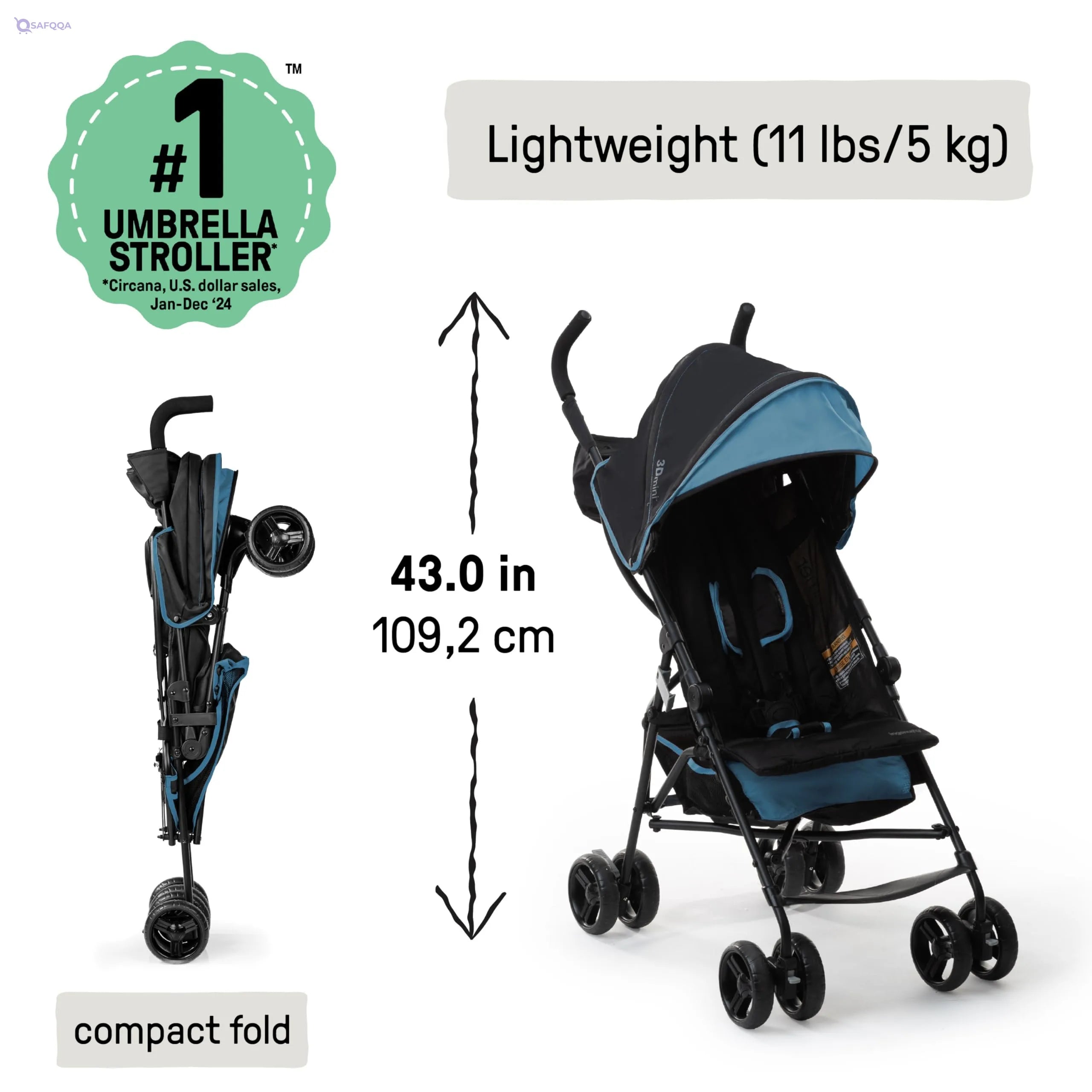 Ingenuity 3D mini Convenience Stroller (Blue/Black) - Safqqa