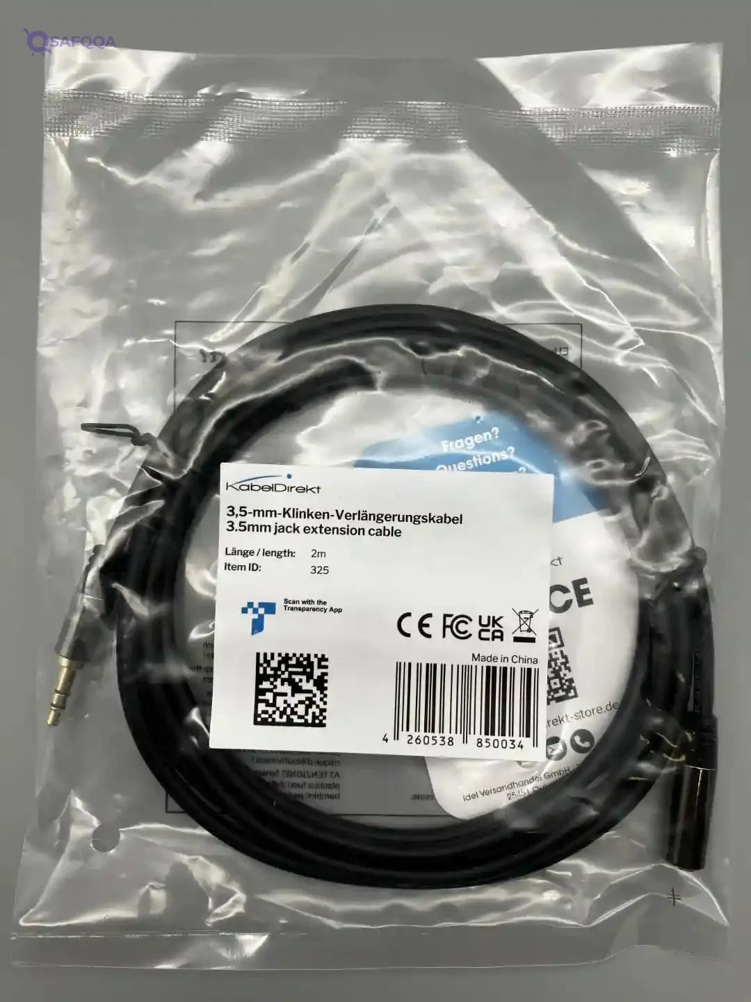 KabelDirekt 325 2m Headphone Extension Lead Cable, 3.5mm connectors (aux audio male jack plug/female jack, practically unbreakable metal casing, perfect for headphones) black - Safqqa Egypt