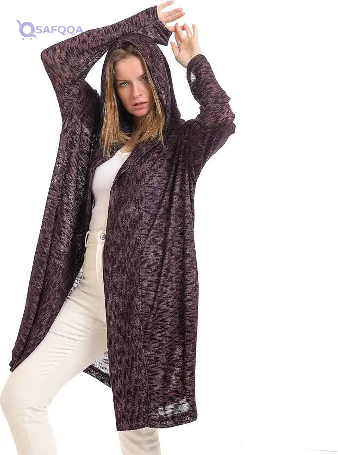 JAMILA Women’s Hooded Winter Cardigan Sweater – Open Neckline - Safqqa