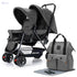 TEKNUM Double Baby Stroller Pram + Diaper Bag wt Stroller Hooks & Changing Mat + Pouch Wide Seat and Canopy Big Basket 5 Point Seat Belt Cushioned Seat (6-36 Months ) -Dark Grey - Safqqa