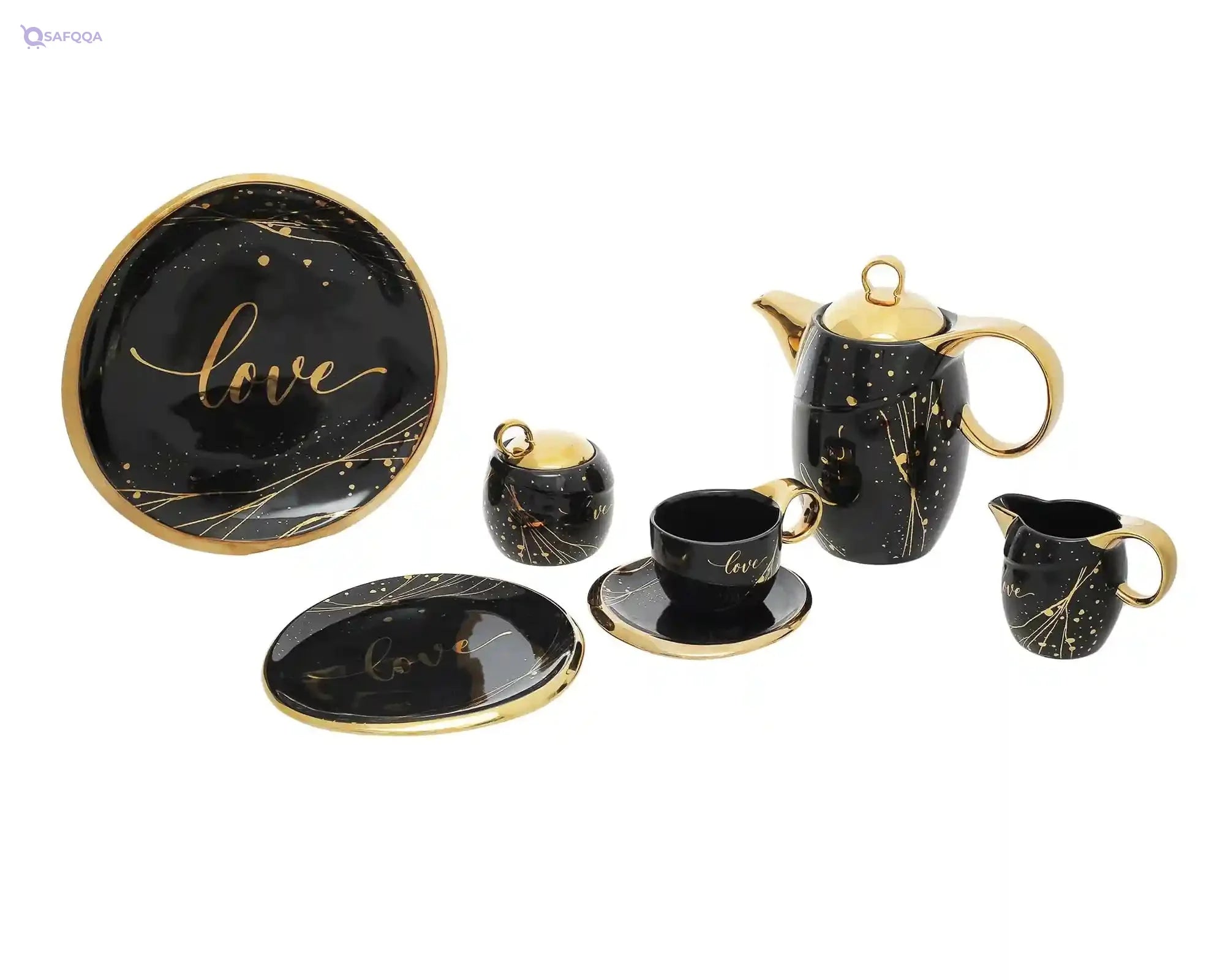Oxford TJ0014 Tea Set 23-Pieces, Black/Gold - Safqqa Egypt