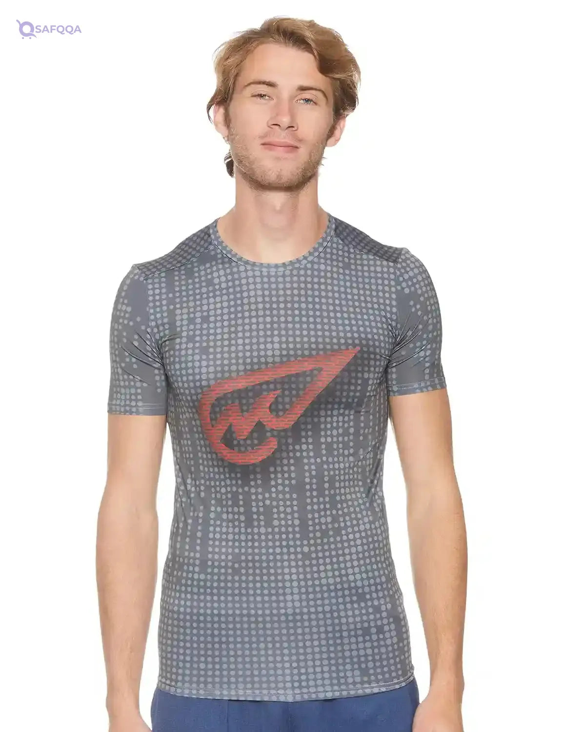 Magma Dot-Pattern Front-Logo Crew-Neck Slim-Fit Sports T-Shirt for Men - Safqqa Egypt
