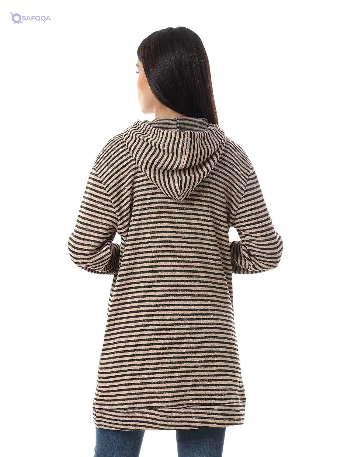 Jamila Women's Striped Hoodie with Kangaroo Pocket and Drawstring - Safqqa