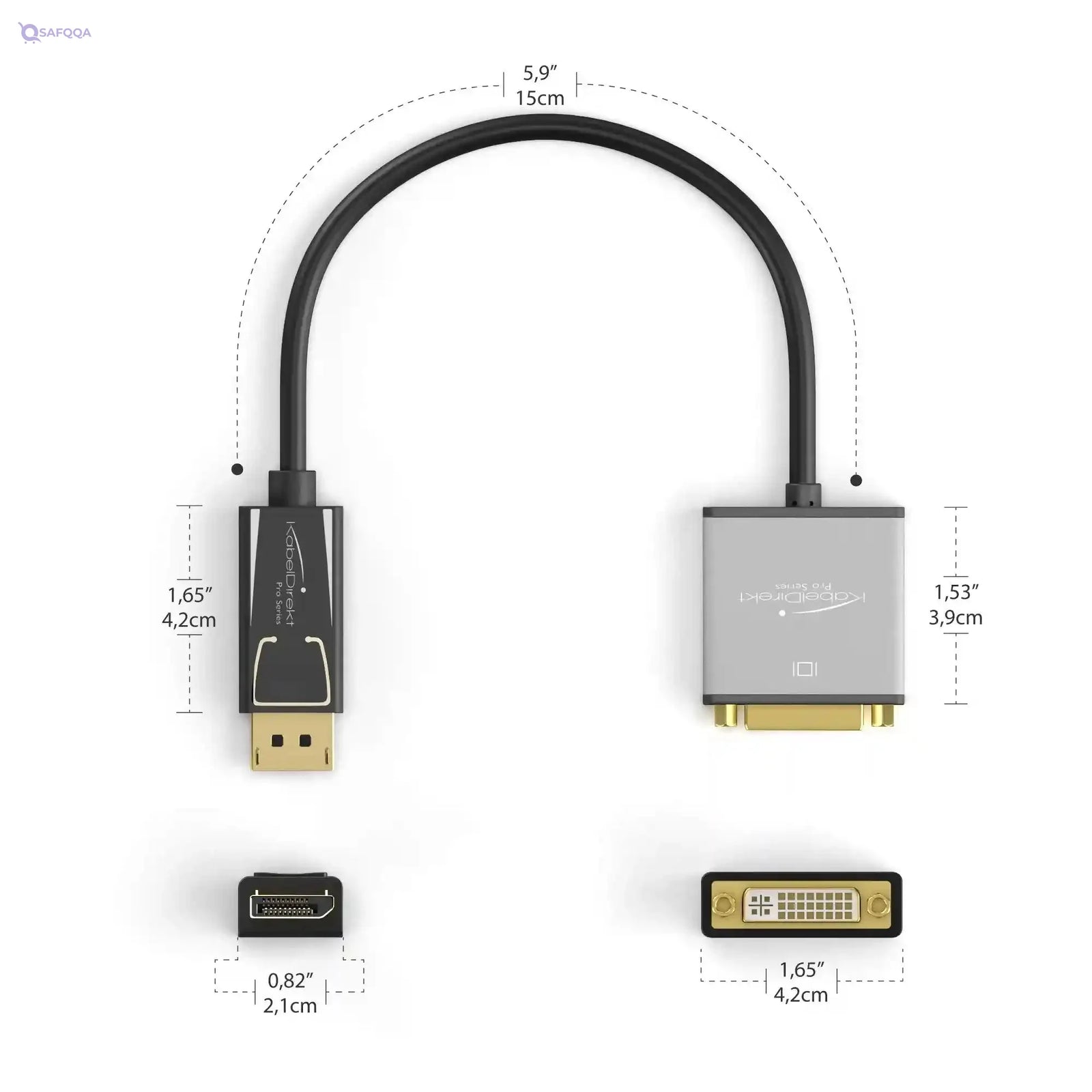 KabelDirekt 1117 0.15m DisplayPort DP to DVI adapter (maximum resolution 4K/30Hz, suitable for all graphics cards with a socket connecting beamers or monitors input) PRO Series black - Safqqa Egypt