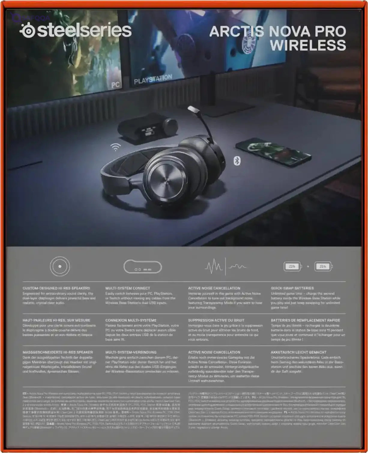 SteelSeries Arctis Nova Pro Wireless - Multi-System Gaming Headset - Premium Hi-Fi Drivers - Active Noise Cancellation - Infinity Power System - PC, PS5, PS4, Switch, Mobile - Safqqa