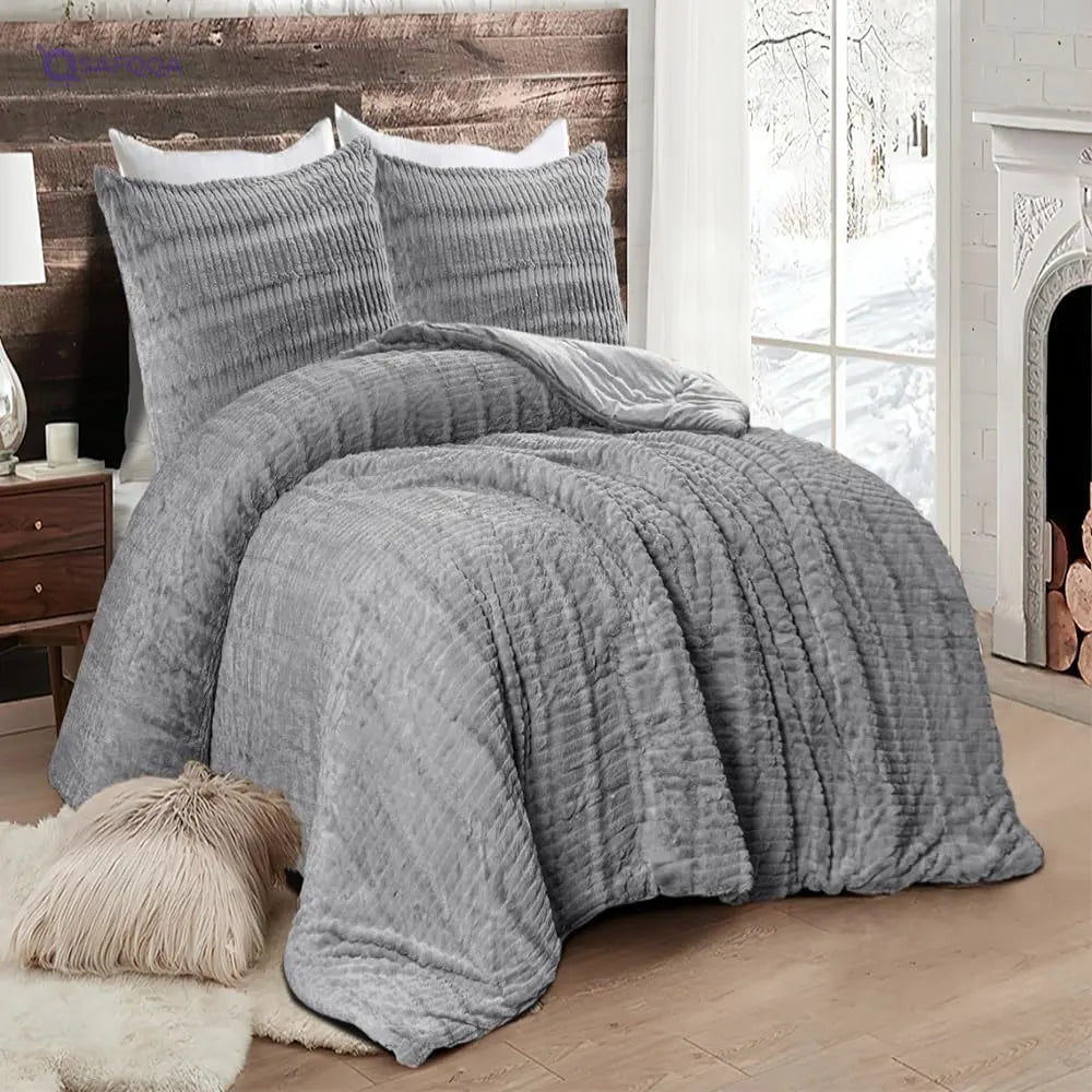 Pacha Home Double Face Comforter with 2 Pillow Case Model Lina - Size: 220 cm x 240 cm - Color: Grey- country of origin Egypt. - Safqqa