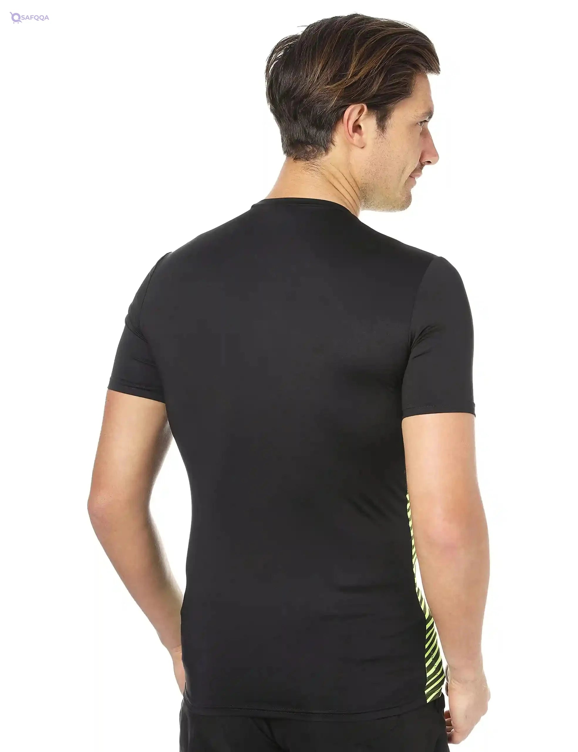 Magma Patterned Two-Tone Front Logo Round Neck Slim-Fit Short Sleeves Sports T-Shirt for Men - Safqqa Egypt