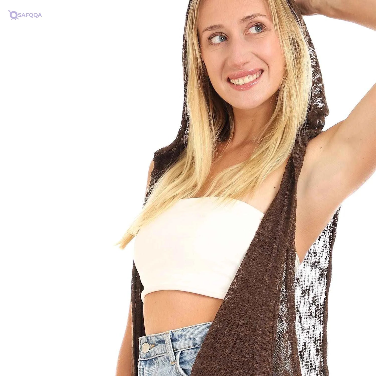 JAMILA Women Hooded Sleeveless Open Neckline Cover up OUTERWEAR - Safqqa Egypt