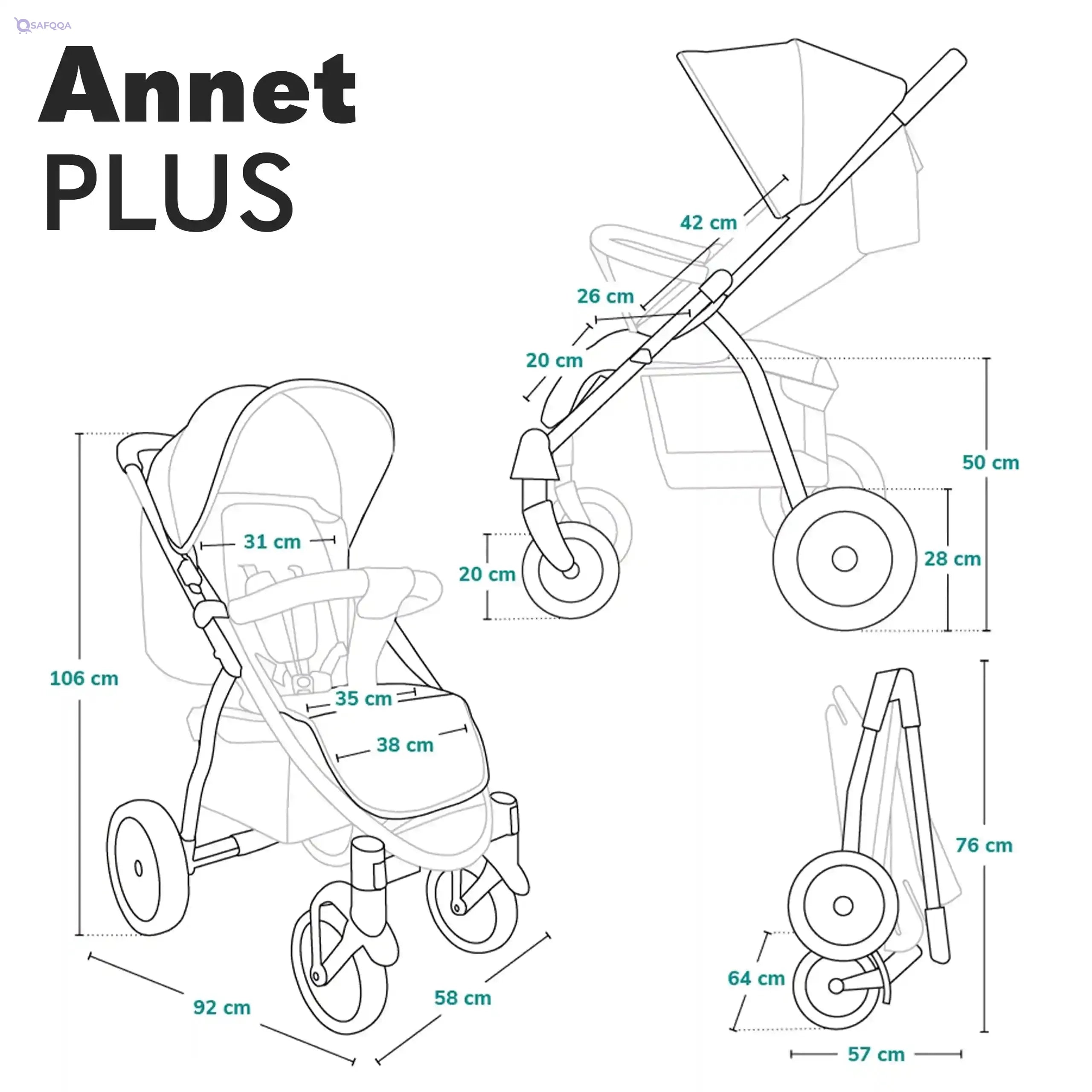 Lionelo Annet Plus Baby Stroller – 22kg, Reclining Seat & Accessories - Safqqa