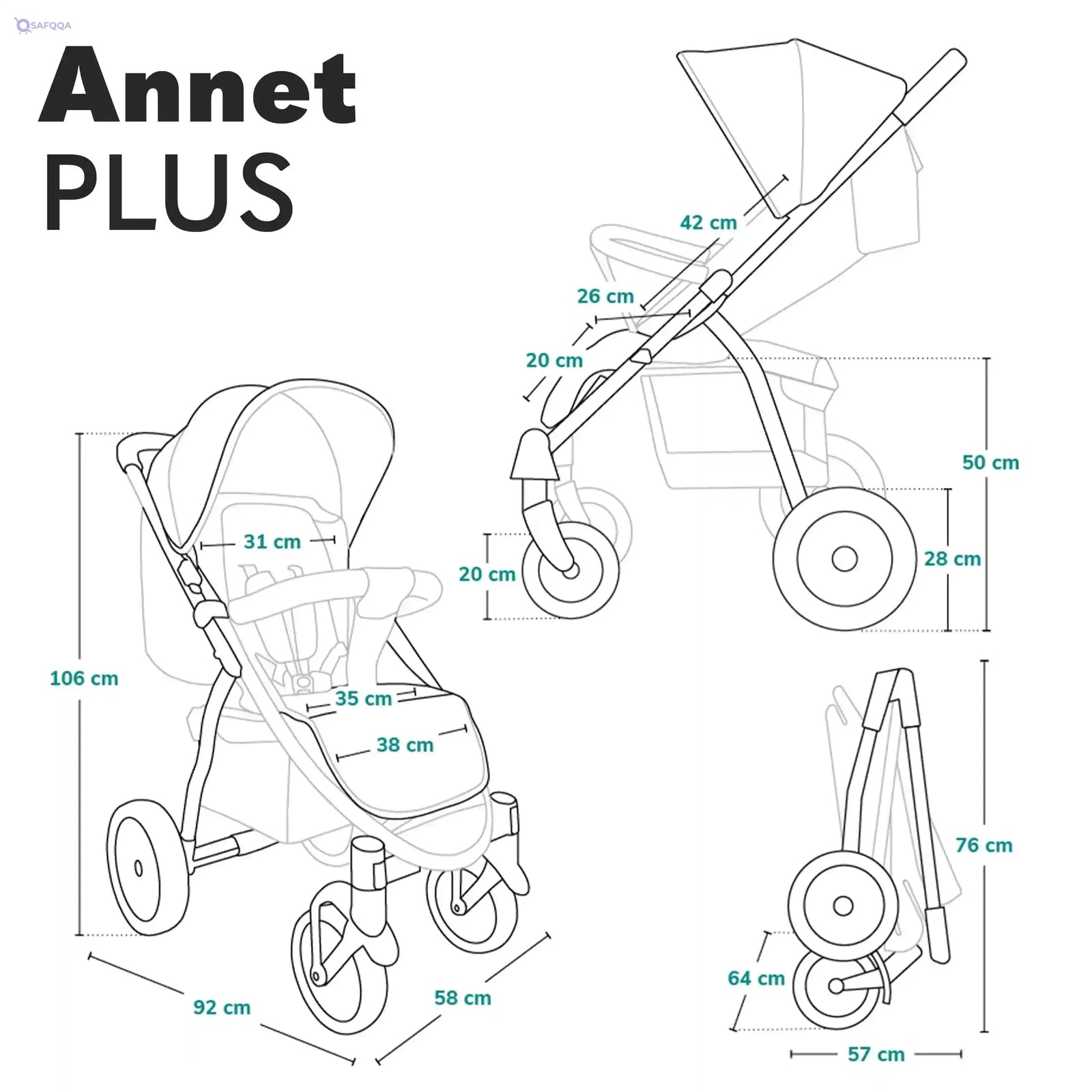 Lionelo Annet Plus Baby Stroller – 22kg, Reclining Seat & Accessories - Safqqa