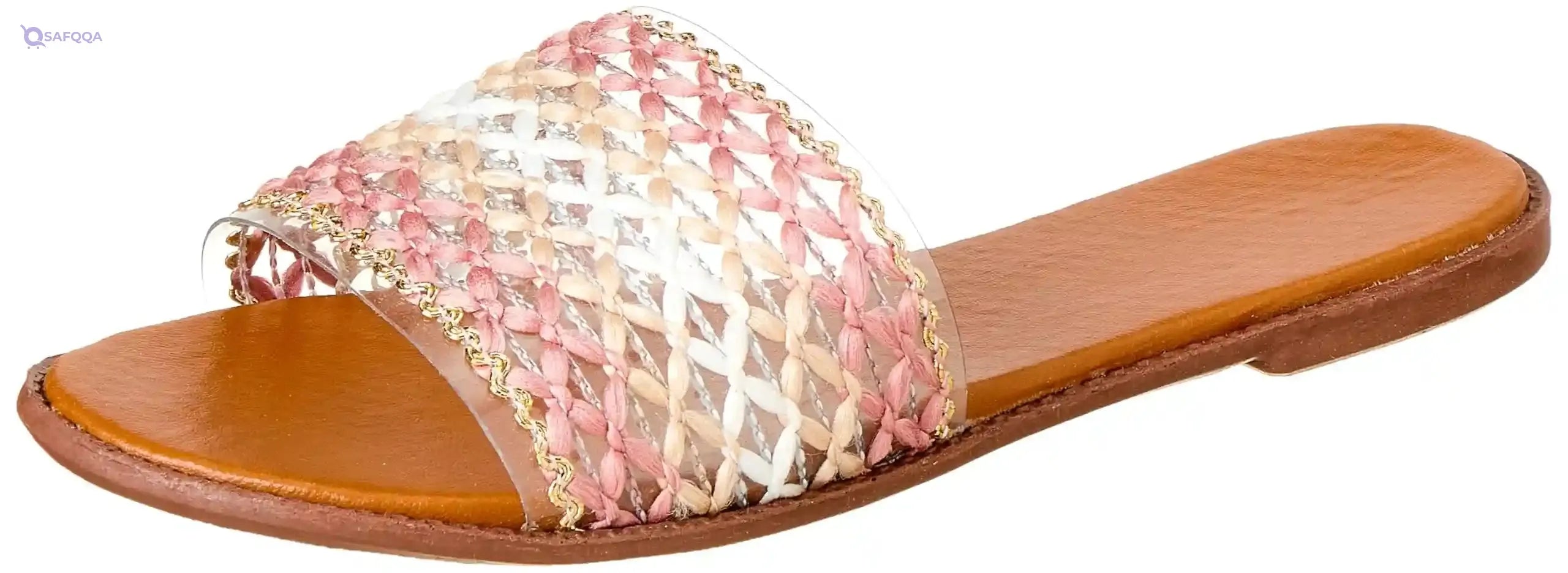 Sway Slides – 1cm Heel, Straw & Canvas with Net Strap Design - Safqqa Egypt