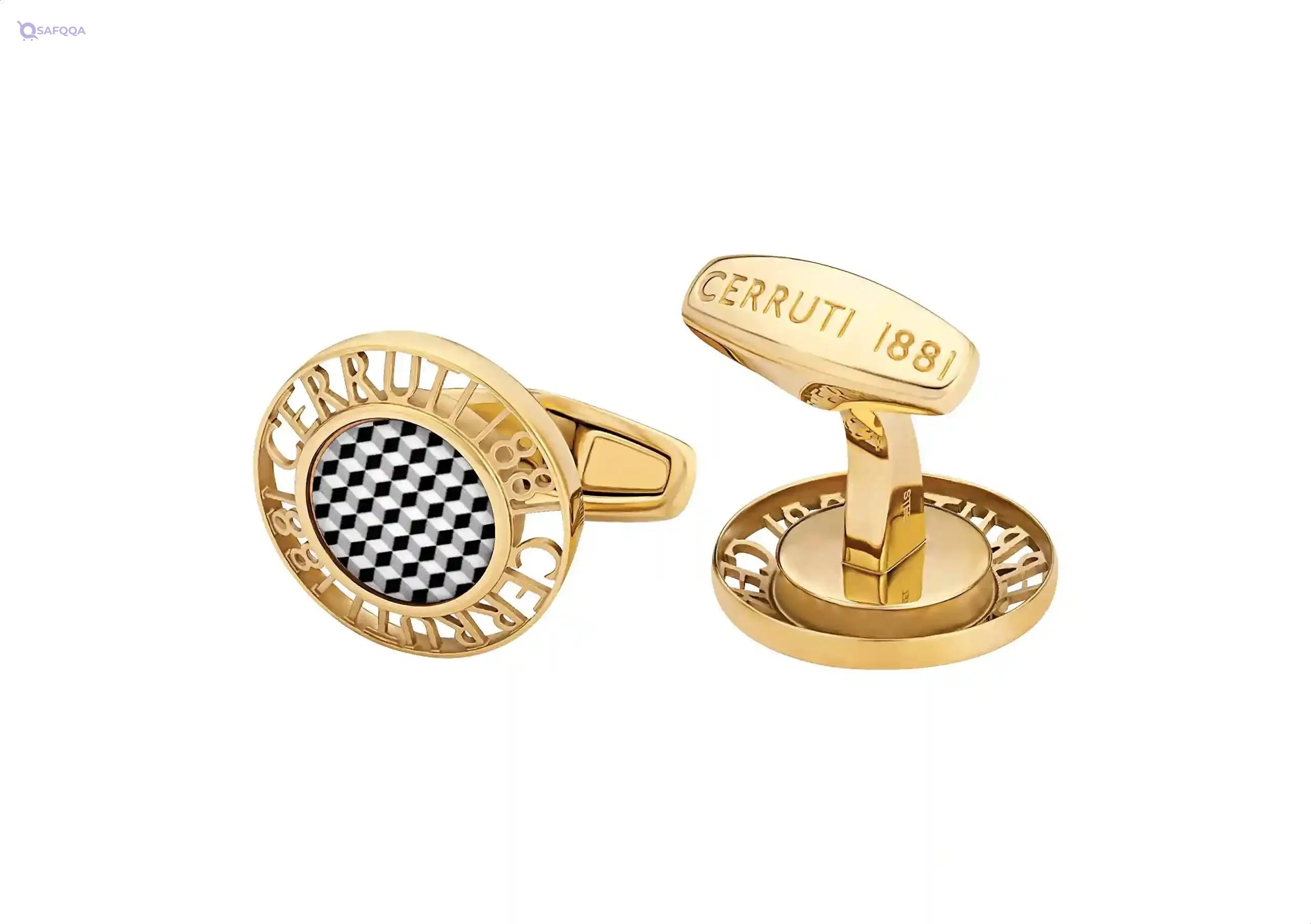 Cerruti 1881 Filigree Front Logo Stainless Steel Cufflinks for Men - Gold - Safqqa