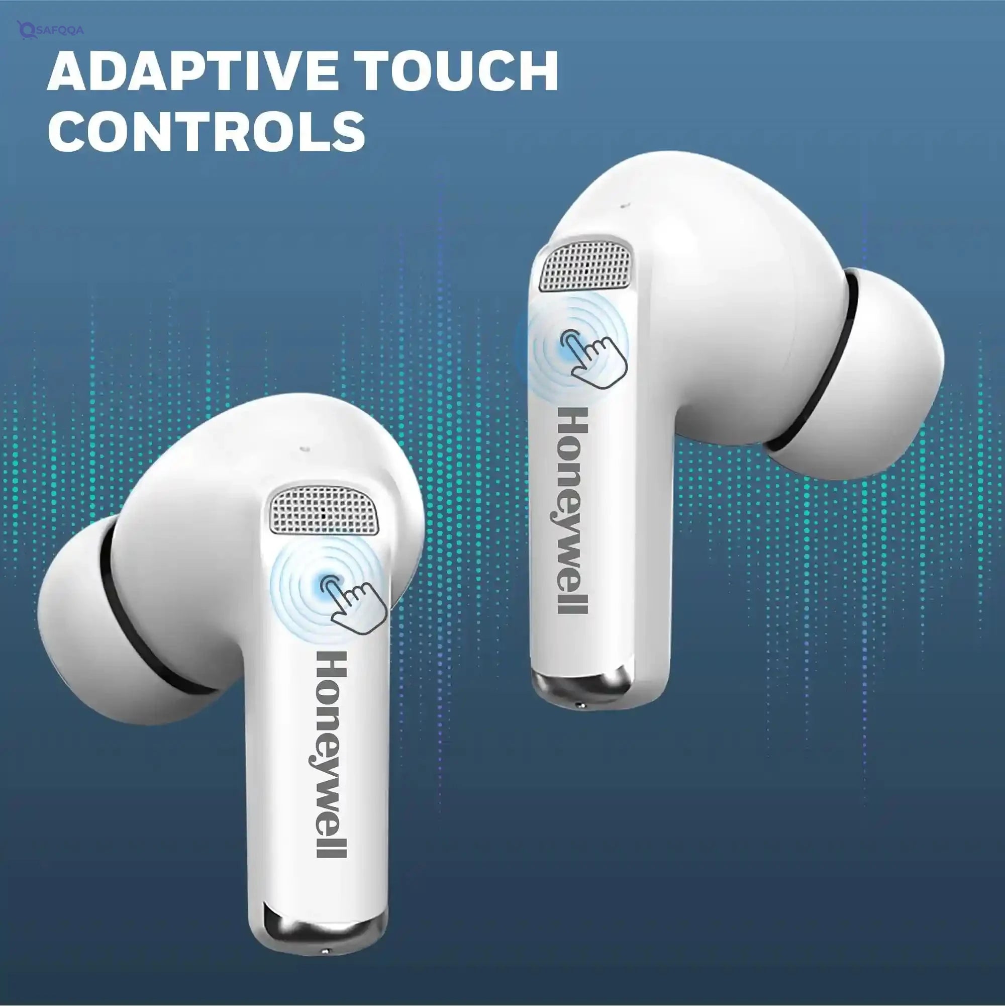 Honeywell  U5100, in-Ear Wireless Active Noice Cancellation, True Wireless Stereo Earbuds, Low Latency Mode(50MS), 6 Mics, Bluetooth V5.2, Sweat & Splash Resistant, 62 Hour Playtime, White - Safqqa