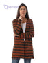 Jamila Women Striped Front Pockets Long Sleeves Open Cotton Cardigan - Safqqa
