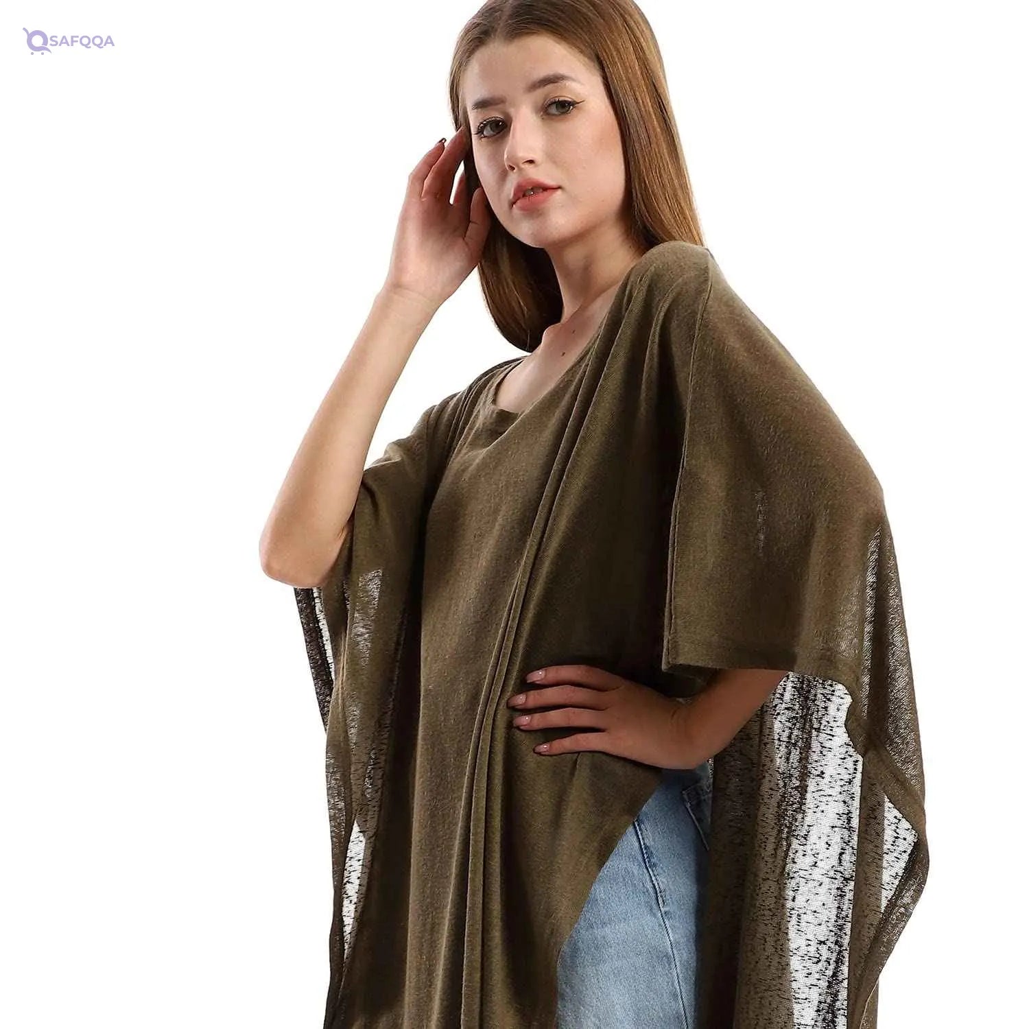 JAMILA Women Knitted Deep Round Batwing Sleeves Cover Up OUTERWEAR - Safqqa Egypt