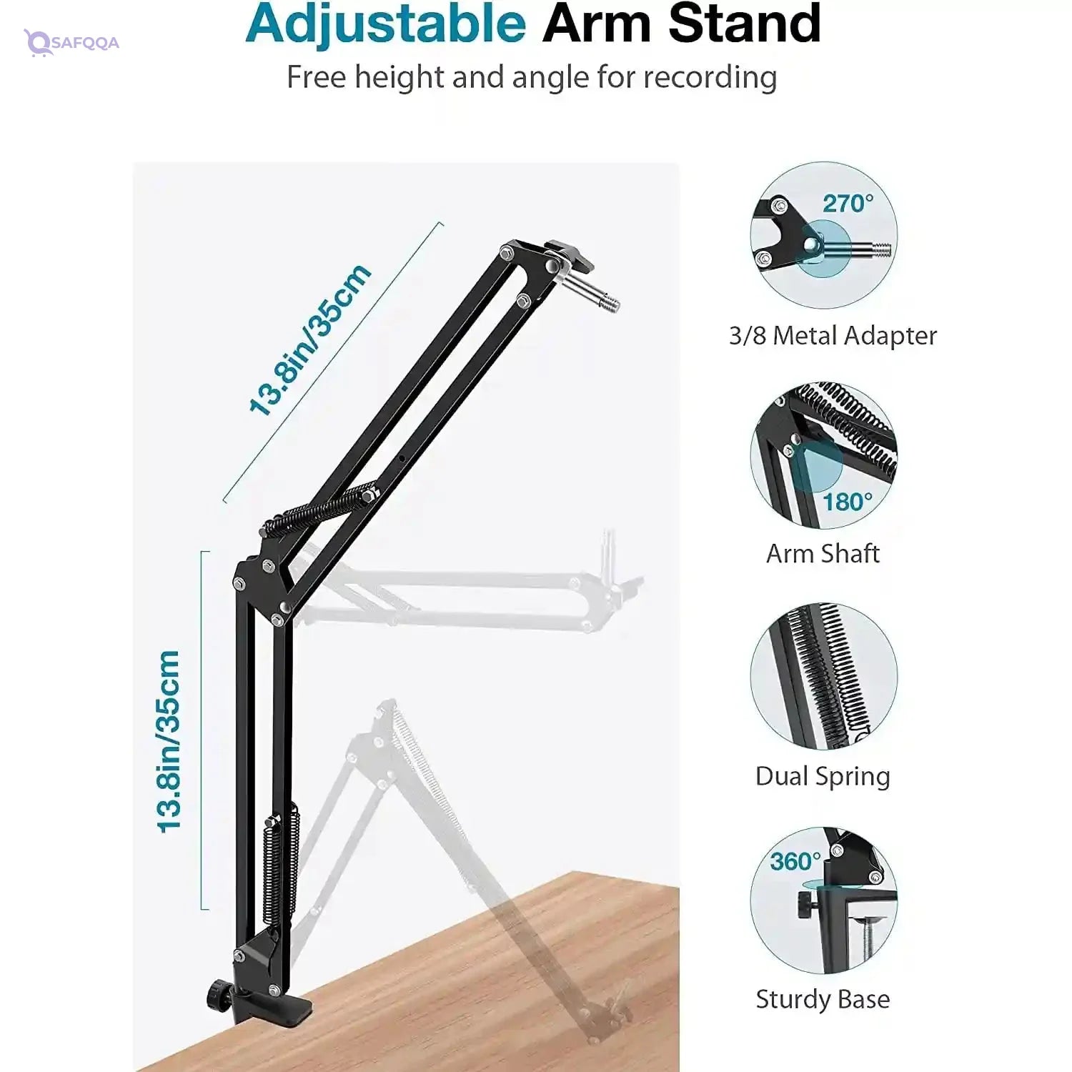 Professional Adjustable Microphone Stand Mic Arm Stand Studio Microphone Suspension Scissor Arm Stand for Quadcast, Quadcast S, Seiren mini, Solocast and more - Safqqa