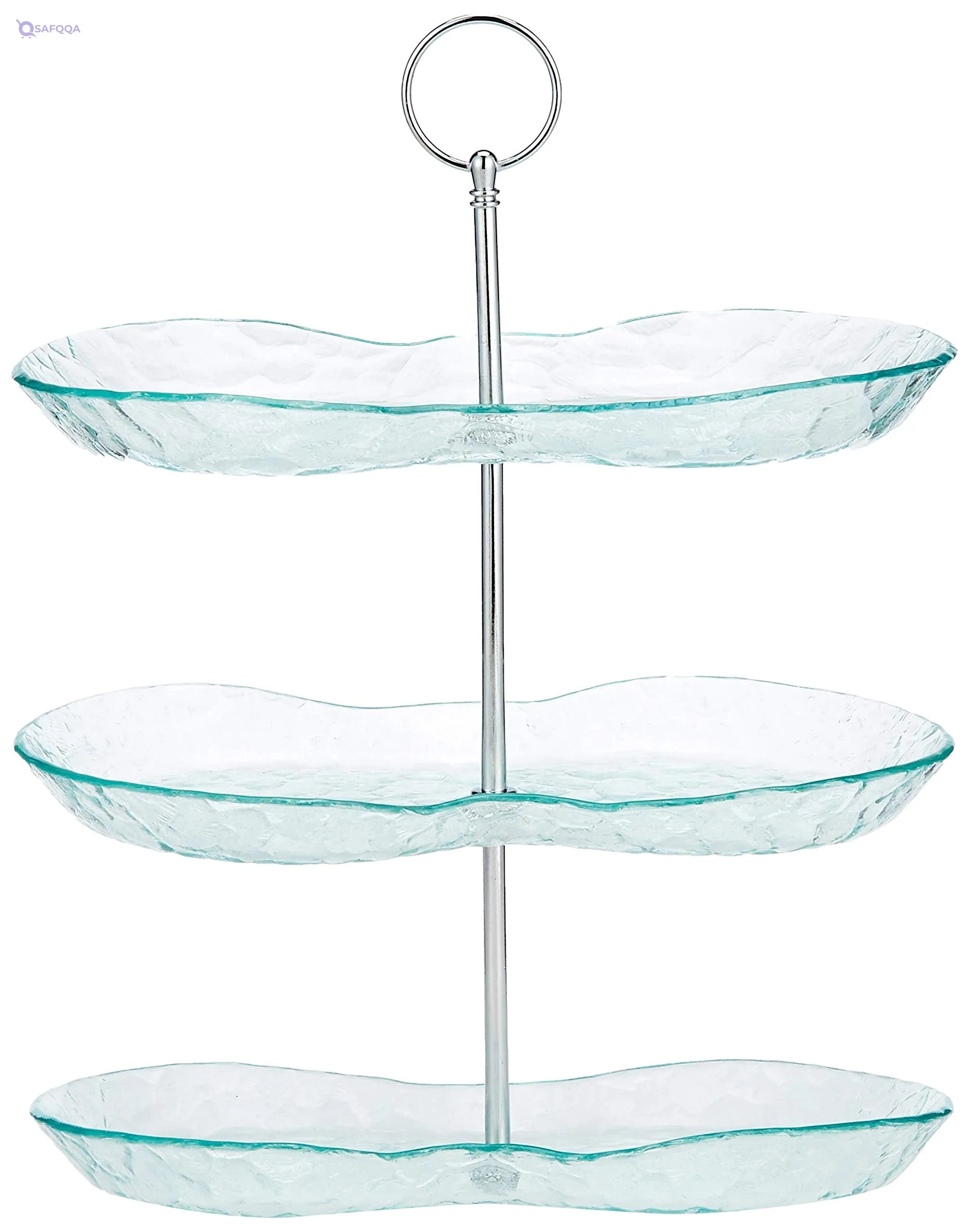 Harmony  3 Tier Serving Tray With Silver Handle, Clear, Glass - Safqqa