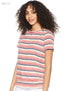 Matalan Striped Ruffled Hem Short Sleeves Round Neck T-shirt for Women - Safqqa Egypt