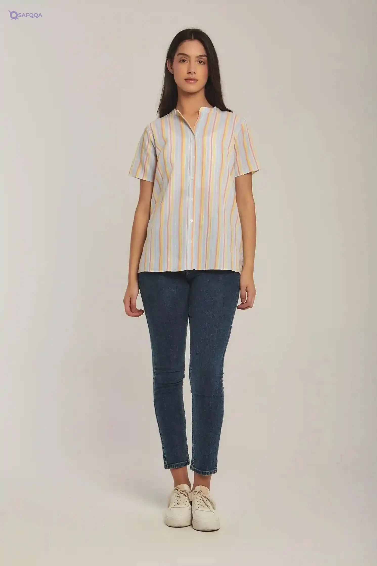 Premoda Striped Blouse Short Sleeved For Women - Safqqa Egypt