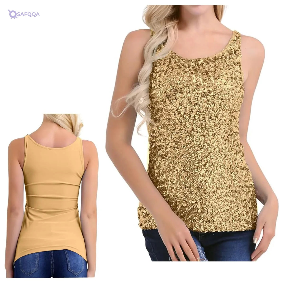 Manjiamel Women’s Sequin Tank Top – Sleeveless Sparkle Vest - Safqqa