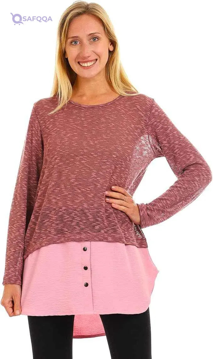 Jamila Women's Decorative Buttons Round Neck Top - Safqqa Egypt