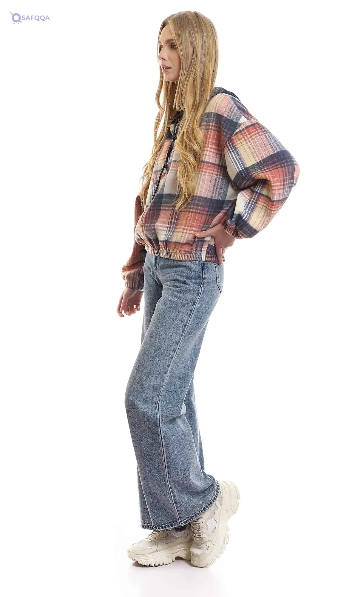 Ravin 95900 Hooded Neck Plaids Sweatshirt, - Safqqa