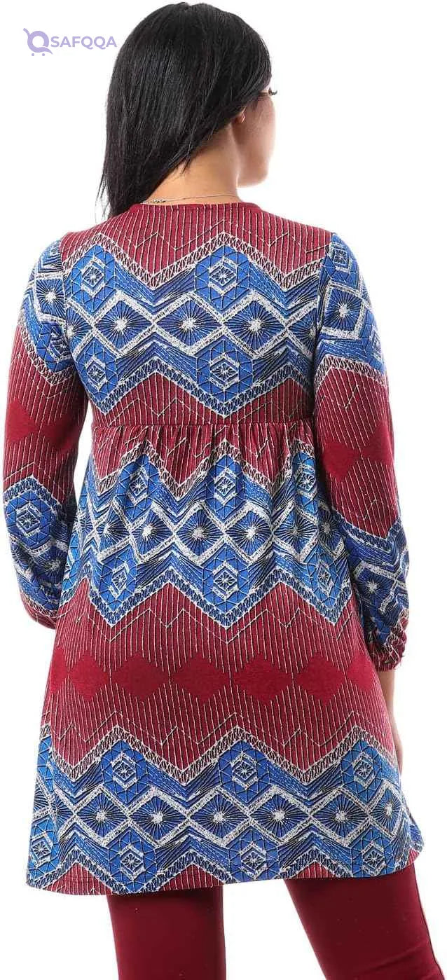 JAMILA Women's V-Neck Tunic Top with Elastic Cuffs - Safqqa Egypt