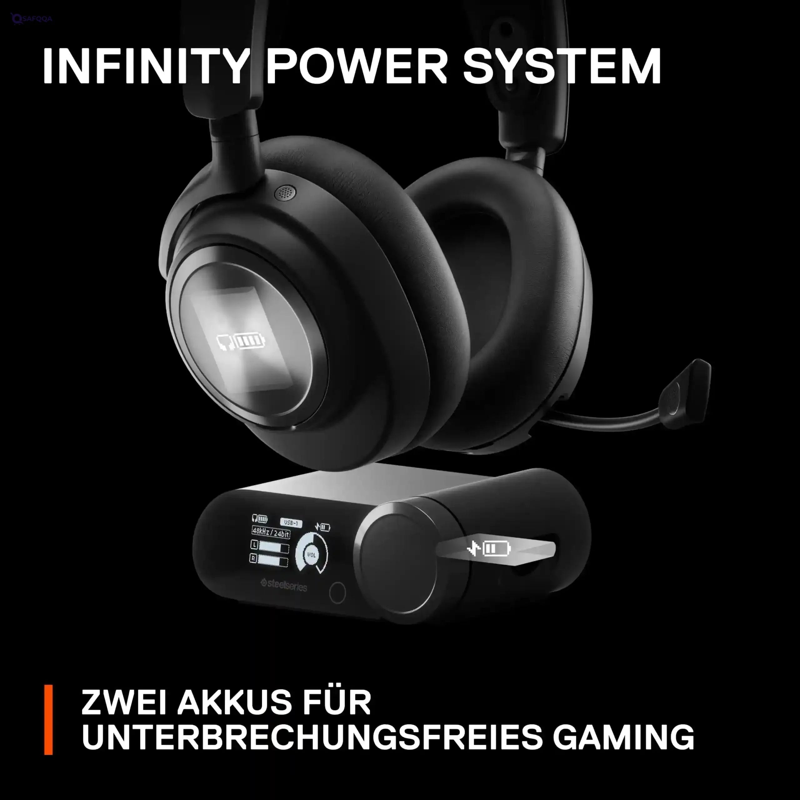 SteelSeries Arctis Nova Pro Wireless - Multi-System Gaming Headset - Premium Hi-Fi Drivers - Active Noise Cancellation - Infinity Power System - PC, PS5, PS4, Switch, Mobile - Safqqa