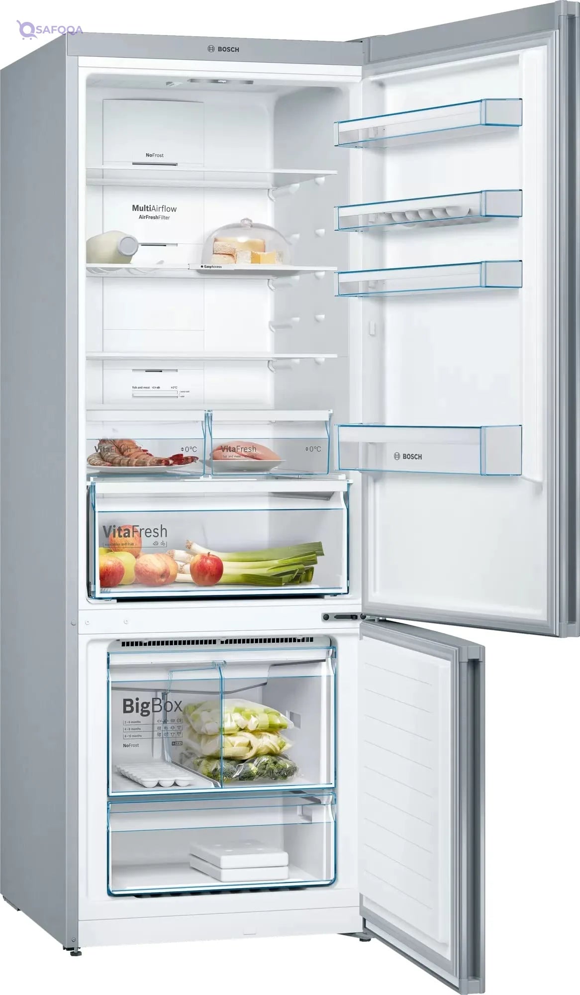 Bosch Refrigerator With Bottom Freezer, 193 x 70 cm - 505 liters - Stainless Steel, Silver - Safqqa