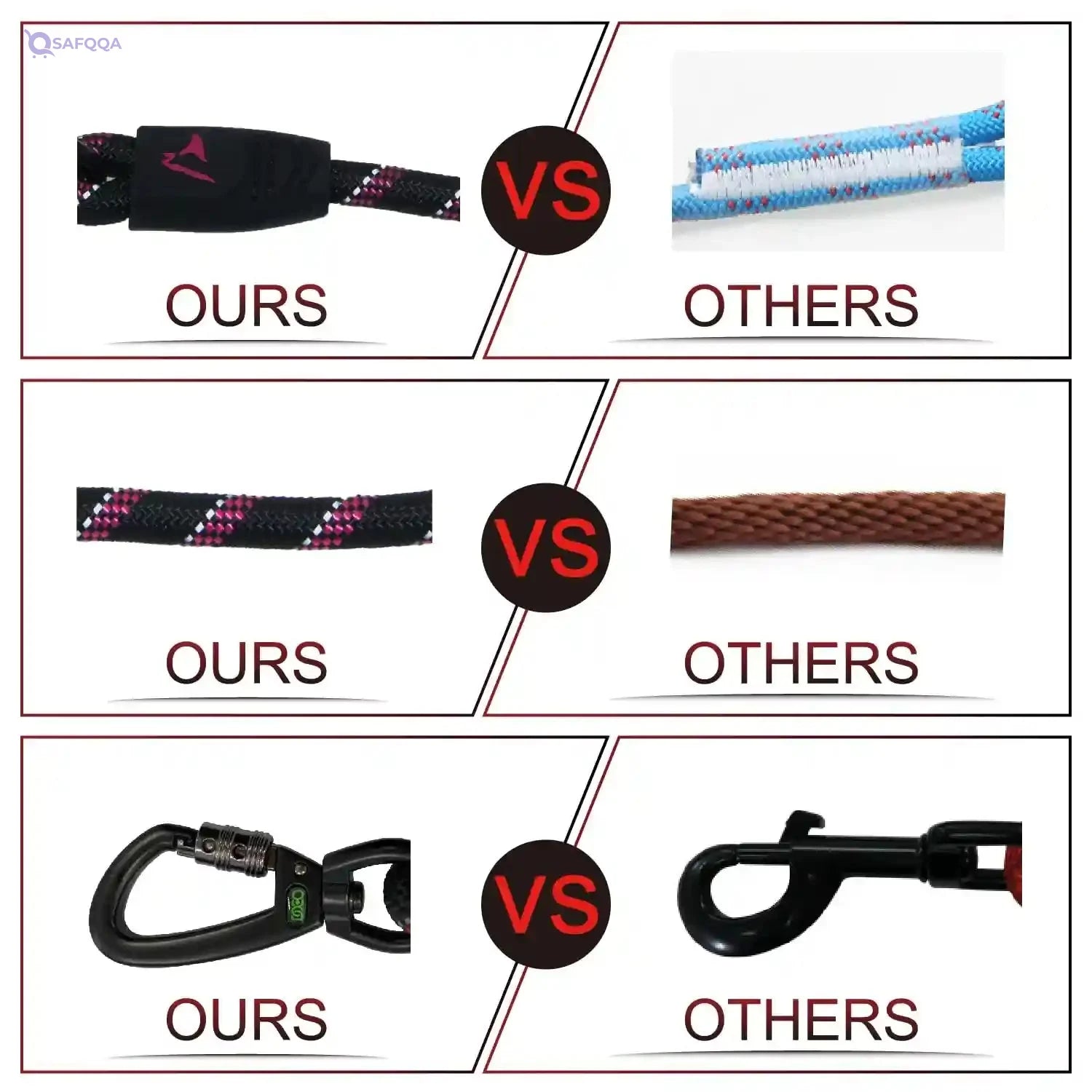 Doco® Reflective Rope Leash W/Soft Rubber Handle Ver.5 - Click & Lock Snap Color - Red, Sizes - L - Safqqa Egypt