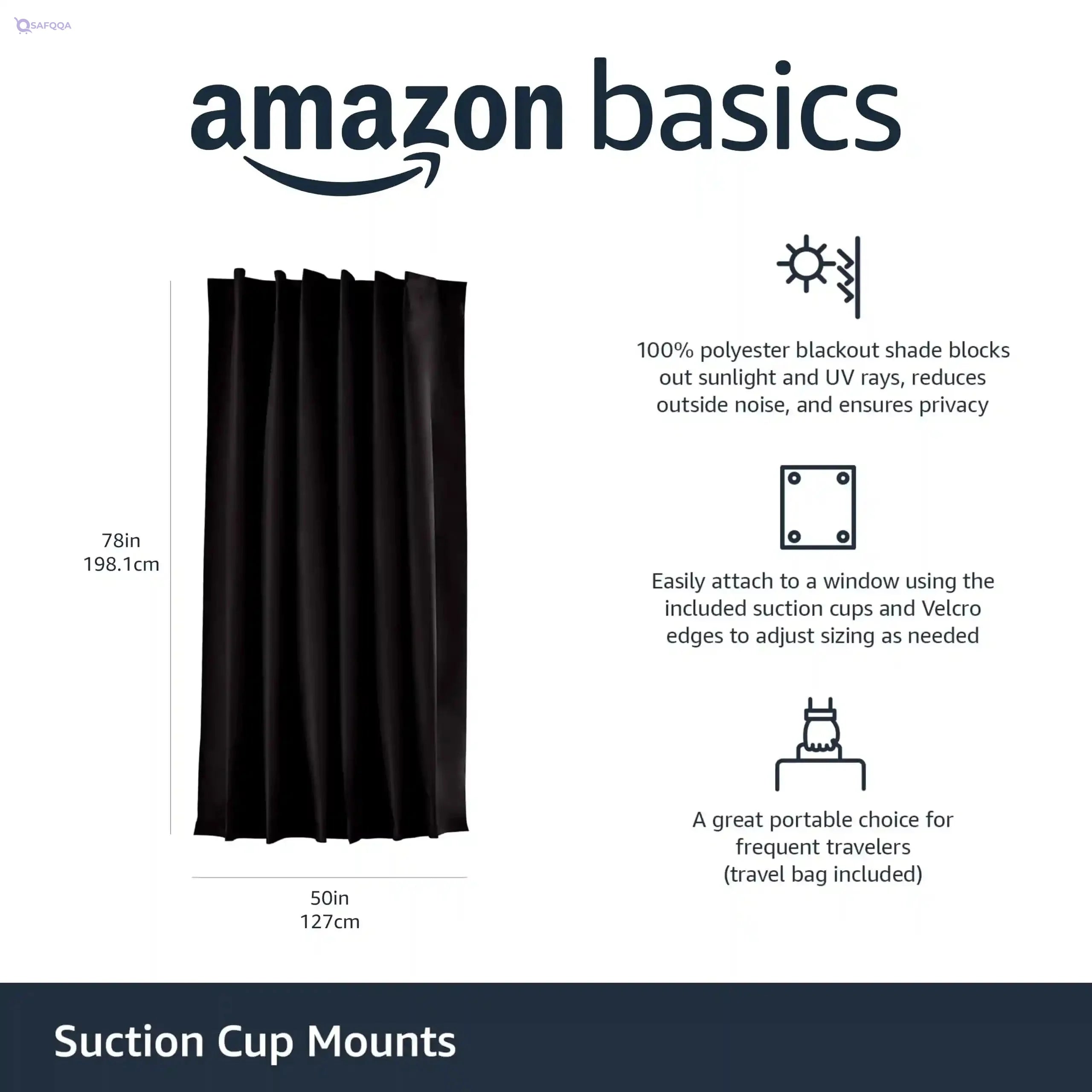 Generic Portable Blackout Curtain Shade , 50" W x 78"L, 1-Pack, Black - Safqqa