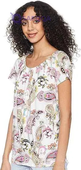 Matalan Paisley Pattern Short Sleeves Round Neck Blouse for Women - Safqqa Egypt