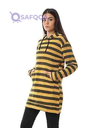 Jamila Women's Striped Hoodie with Kangaroo Pockets - Safqqa Egypt