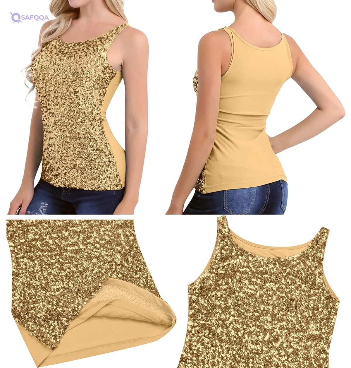 Manjiamel Women’s Sequin Tank Top – Sleeveless Sparkle Vest - Safqqa