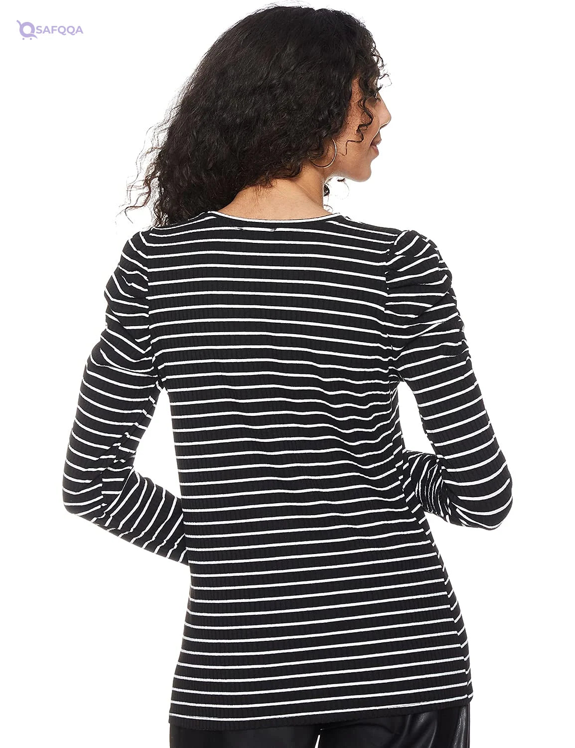 Matalan Striped Frill Shoulders Long Sleeves Crew Neck T-shirt for Women, - Safqqa