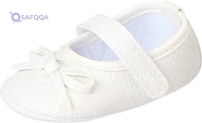 Mix & Max Embossed Pattern Front Bow Velcro Strap Shoes for Girls - 0 - 6 Months - Safqqa Egypt