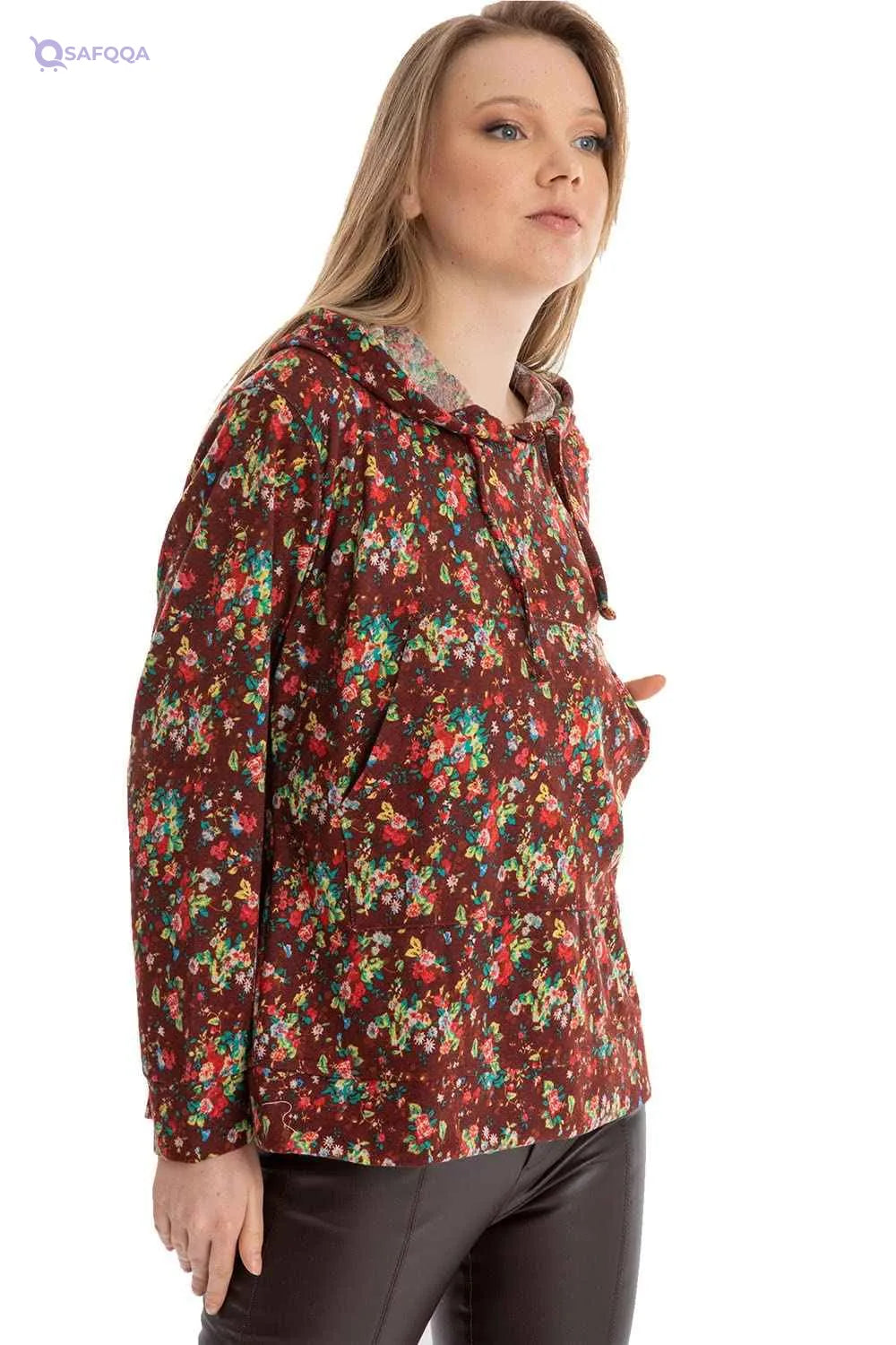 Jamila  Casual Printed Hoodie For Women,Long sleeves with ribbed cuffs for a snug, comfortable fit.. - Safqqa