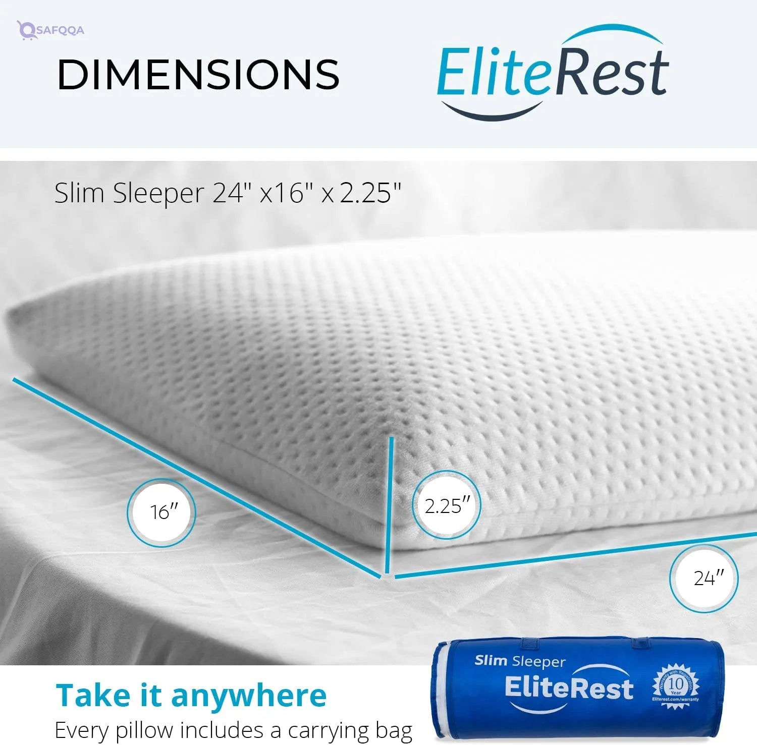 Slim Sleeper Medium Firm Ultra-Thin Memory Foam Pillow – 3 Inches, Premium Cotton Cover - Safqqa