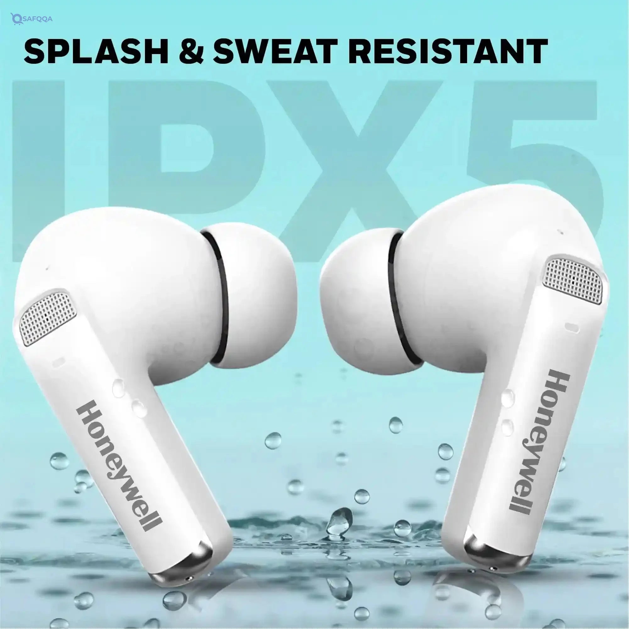 Honeywell  U5100, in-Ear Wireless Active Noice Cancellation, True Wireless Stereo Earbuds, Low Latency Mode(50MS), 6 Mics, Bluetooth V5.2, Sweat & Splash Resistant, 62 Hour Playtime, White - Safqqa