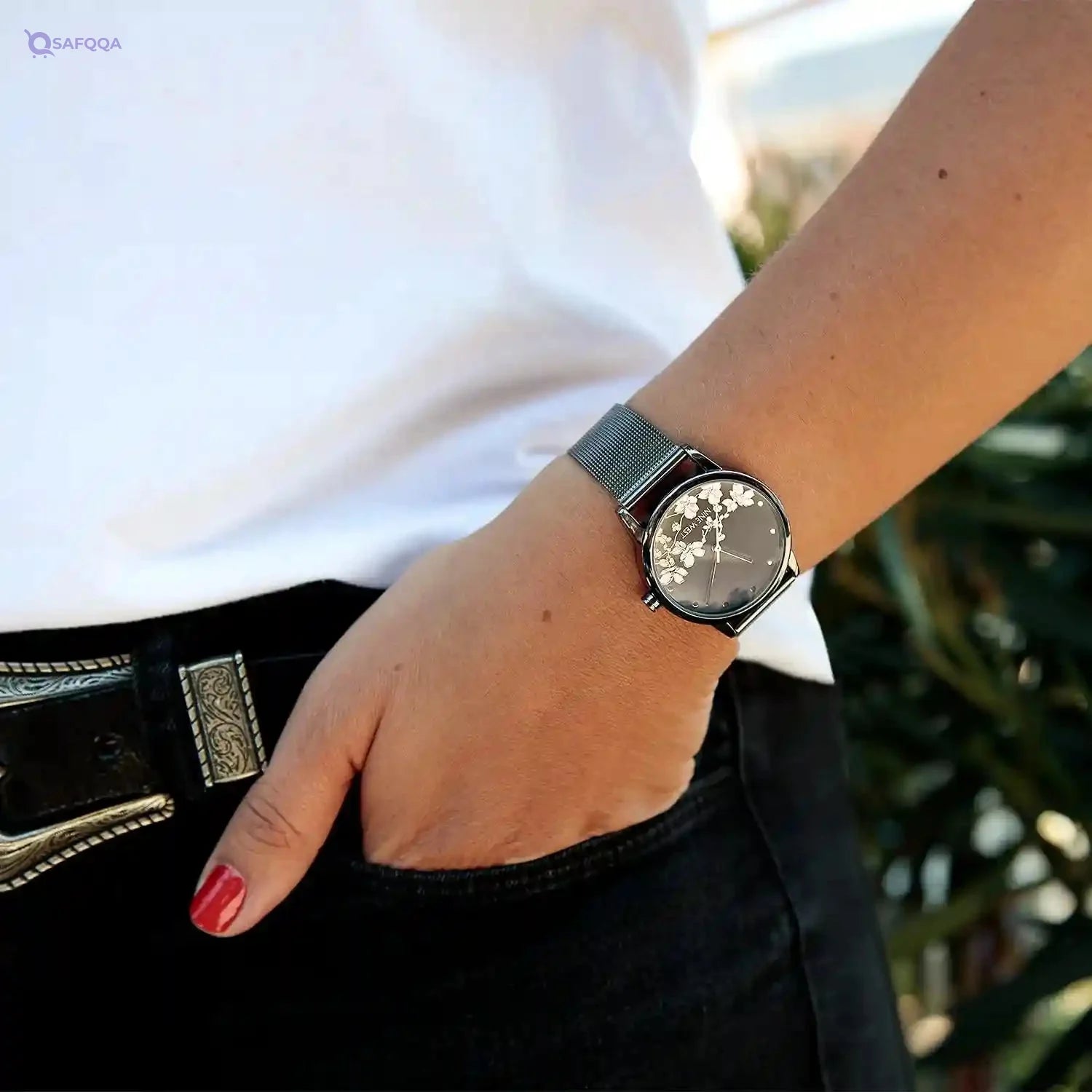 Nine West Women's Bracelet Watch, Silver/Gunmetal, Quartz Movement - Safqqa