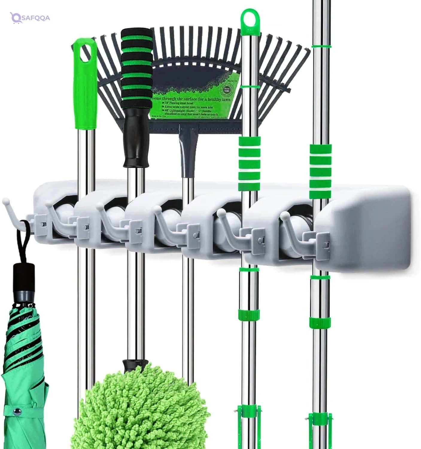 Elyassin Plastic Wall-Mounted Broom Holder, 6 hooks - Safqqa