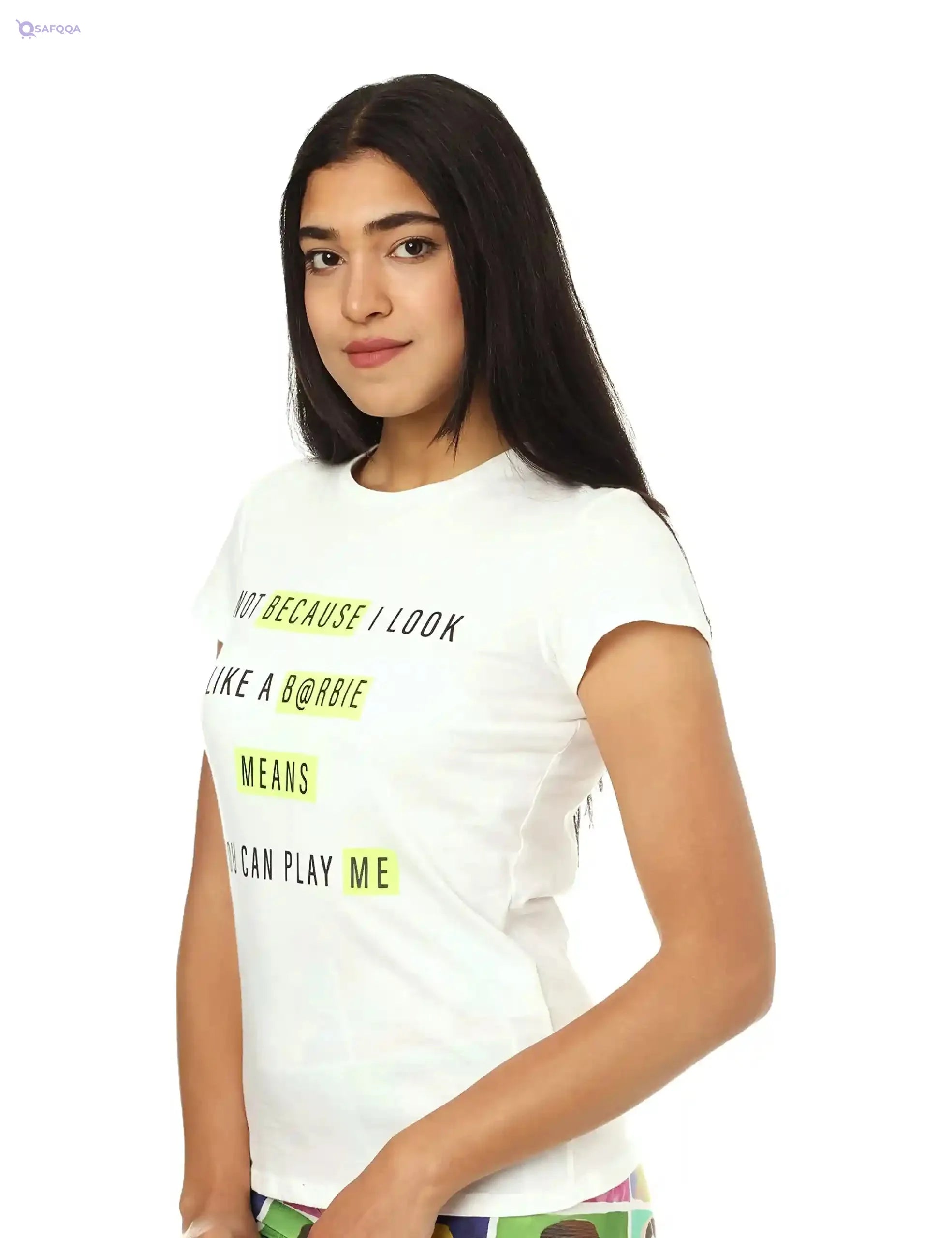 Splash Printed Words Short Sleeves Cotton T-Shirt for Women - Safqqa Egypt